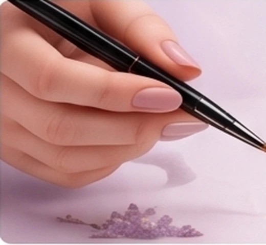 Manicure brush and polished nails