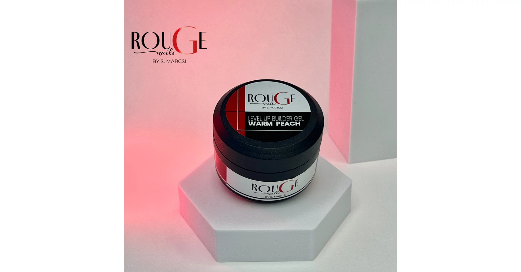 Rouge Nails Level Up Builder Gel Warm Peach 30 ml warm peach-toned cover builder gel for nail extensions, infills and natural nail strengthening.