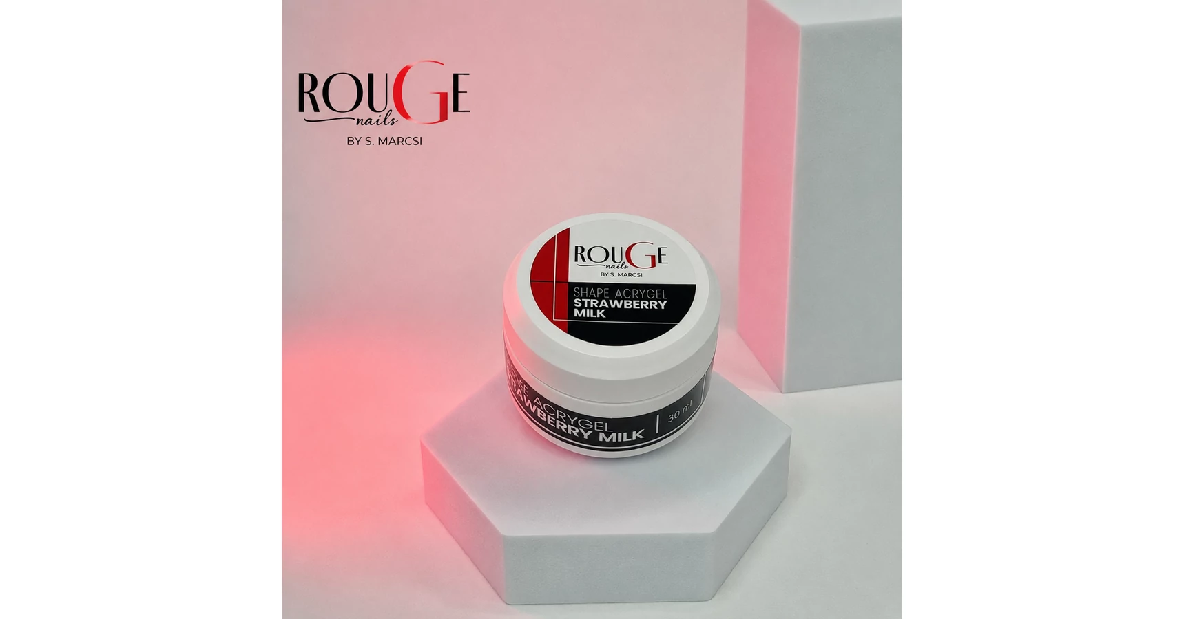 Rouge Nails Shape Acrygel Strawberry Milk soft pastel pink acrygel for extensions, infills, baby boomer and ombré nail designs.