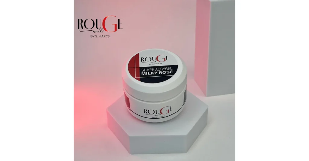 Rouge Nails Shape Acrygel Milky Rosé 30 ml warm peachy-pink acrygel for full nail extensions, natural nude sets and baby boomer techniques.