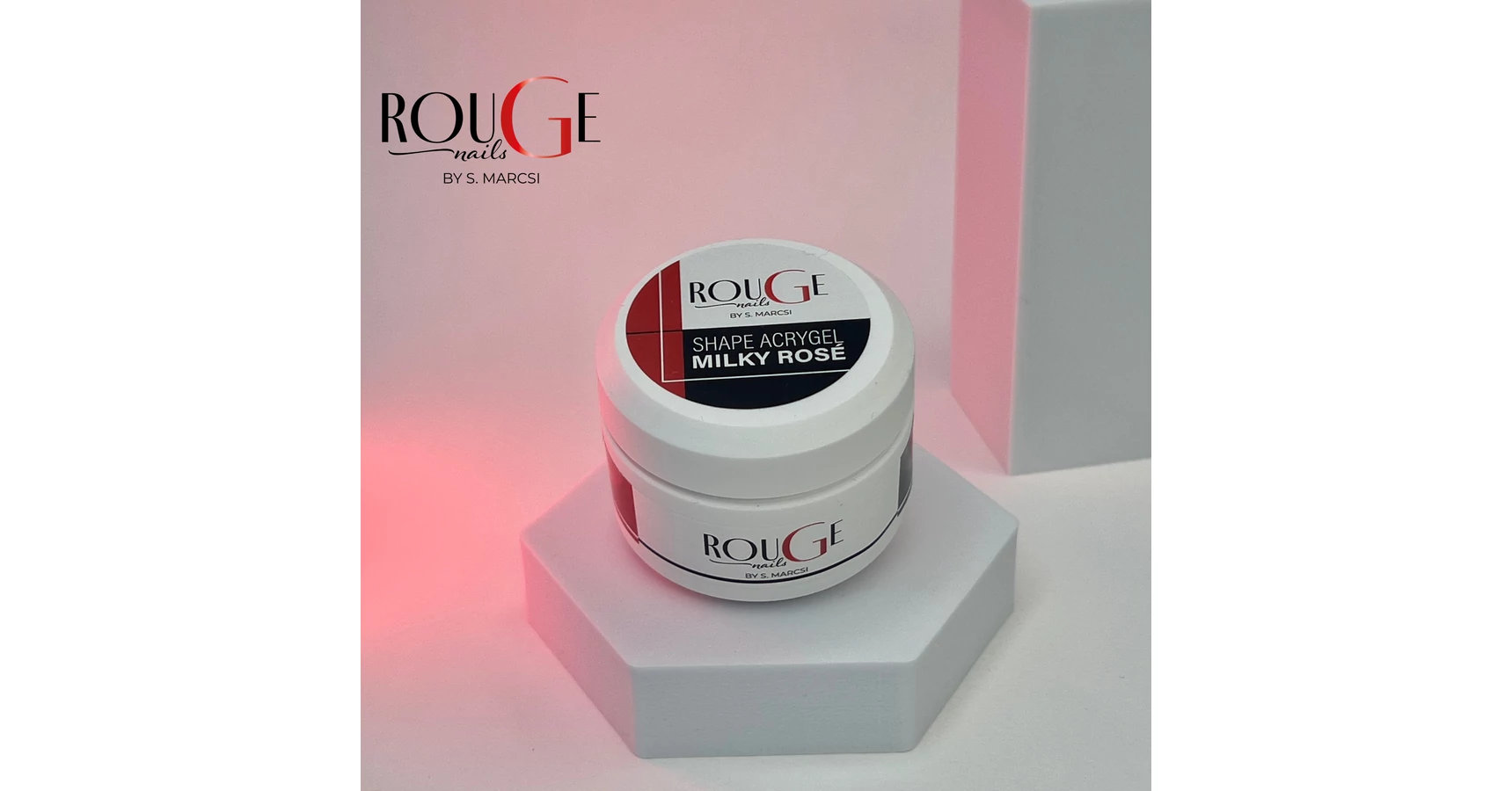 Rouge Nails Shape Acrygel Milky Rosé 30 ml warm peachy-pink acrygel for full nail extensions, natural nude sets and baby boomer techniques.