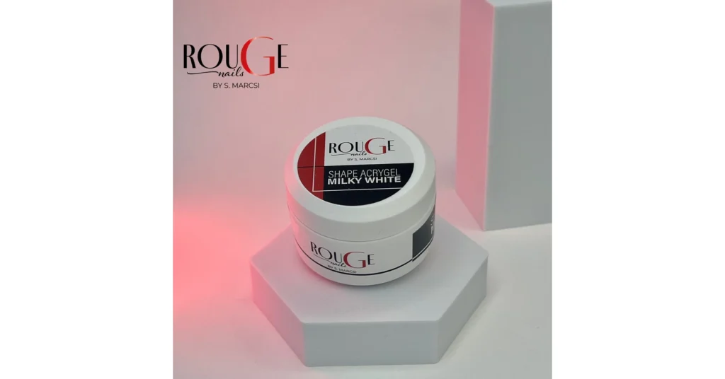 Rouge Nails Shape Acrygel Milky White 30 ml soft white acrygel for baby boomer techniques, nail bed extensions and full nail extensions.